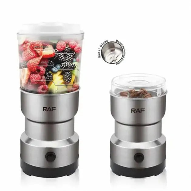 Raf 2 in 1 Mini Electric Coffee Grinder - Electric Masala Grinder - Juicer Blender - Juicer Blender Grinder - Stainless Steel Material - Spices and Food processor High Quality Machine - Chatni Maker