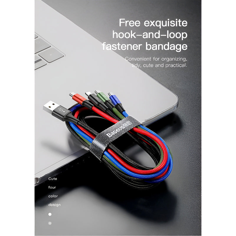 Baseus 4 in 1 Dual iPhone + Type C + Micro USB High Quality Nylon Braided Universal Multi Charging Cable