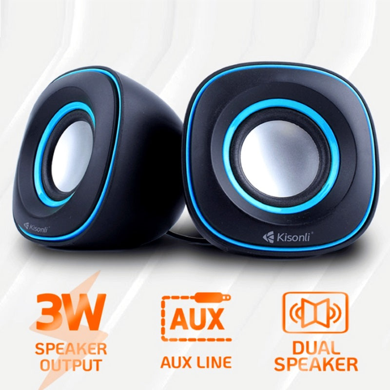 Kisonli V350 Compact USB 2.0 Speakers – Deep Bass Sound with AUX for Laptop & Desktop