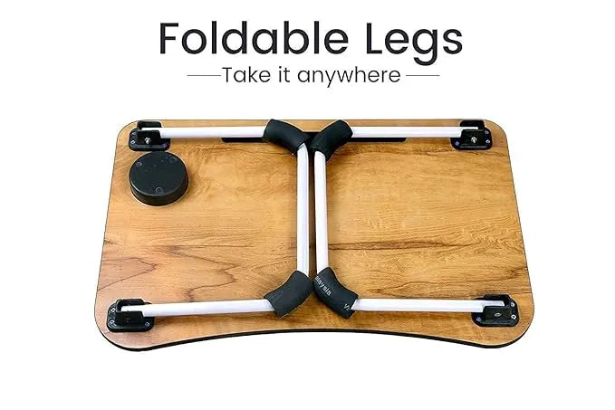Wooden Gaming Laptop Table For Bed Foldable Stand Ergonomic Portable Drawing Notebook Reading Food Breakfast Serving With Inbuild Tablet And Cup Holder Slots Couch Black Dark Brown light Brown