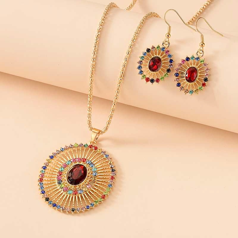 Vintage-Inspired Gold-Plated Bridal & Party Wear Multi-Color Crystal Jewelry Set