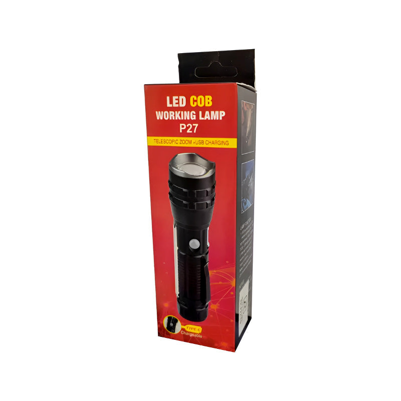 P27 LED COB Multi-Functional Tactical Metal Flashlight With Telescopic Zoom And USB Charging