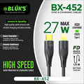 BLUK’S BX-452 Lightning to Type-C Cable – 27W PD Fast Charging & Data Sync with Gold-Plated Connectors