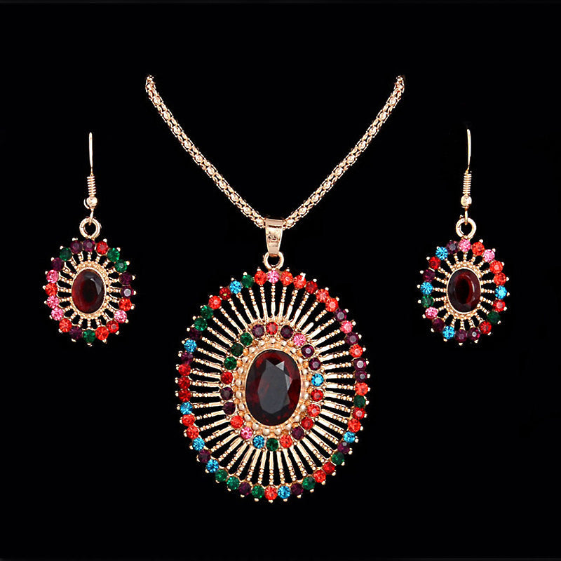 Vintage-Inspired Gold-Plated Bridal & Party Wear Multi-Color Crystal Jewelry Set