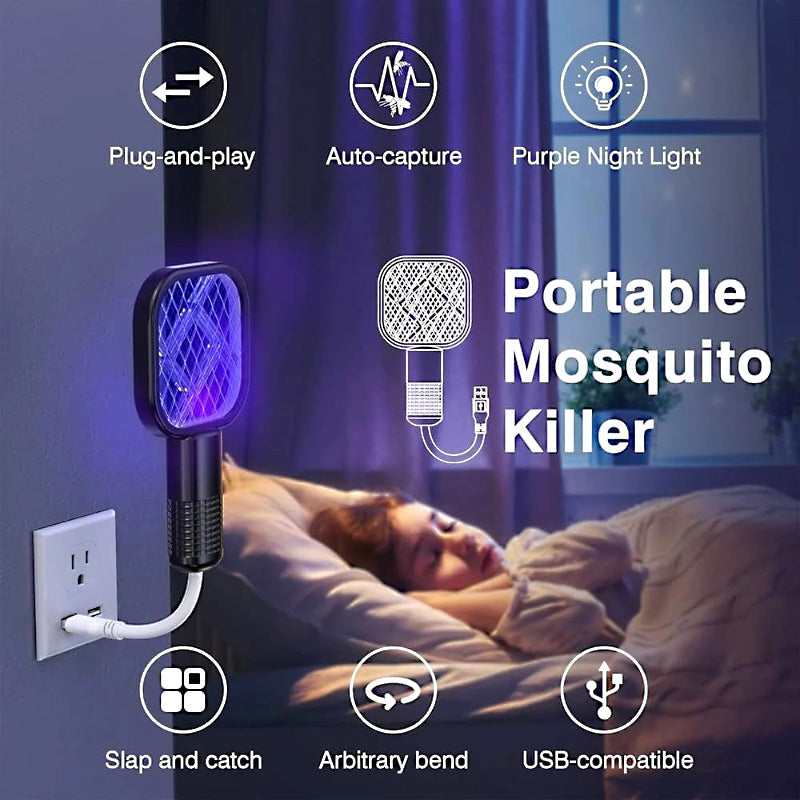 Mini 2-in-1 USB Electric Mosquito Racket & UV Bug Zapper Lamp – Portable, Chemical-Free Bug Killer