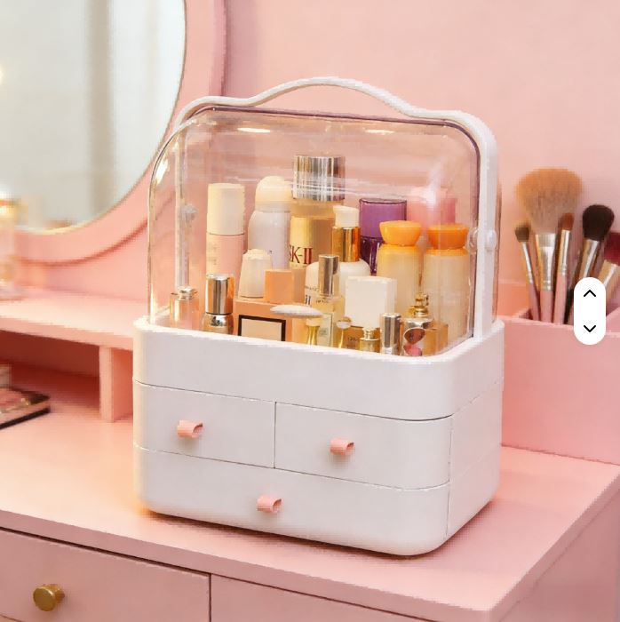 Dustproof Internet Celebrity Cosmetics Storage Shelf - Large Capacity Home Desktop Organizer for Dressing Table Lipstick