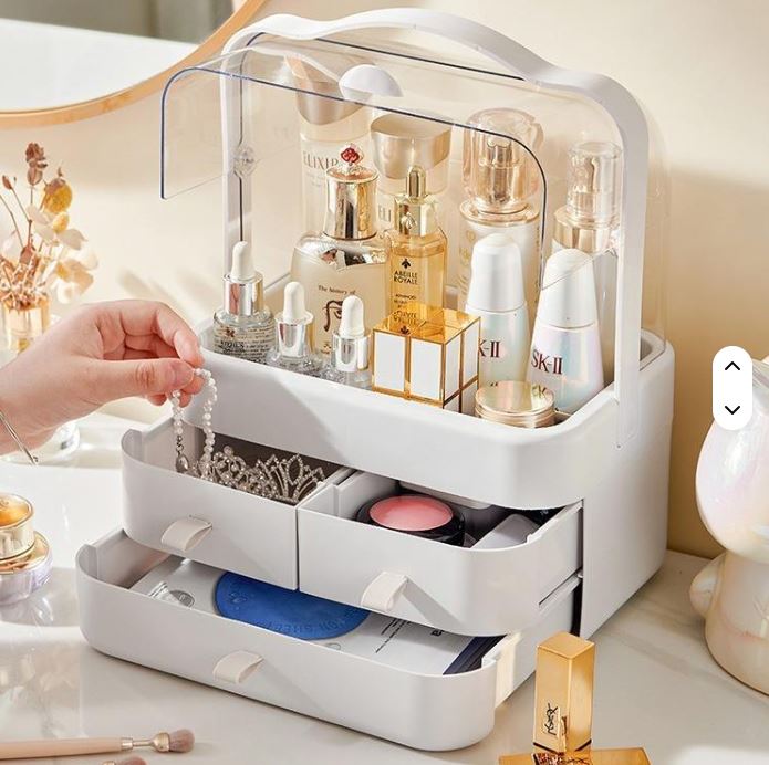 Dustproof Internet Celebrity Cosmetics Storage Shelf - Large Capacity Home Desktop Organizer for Dressing Table Lipstick