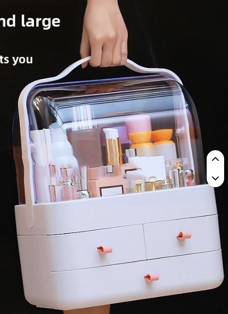 Dustproof Internet Celebrity Cosmetics Storage Shelf - Large Capacity Home Desktop Organizer for Dressing Table Lipstick