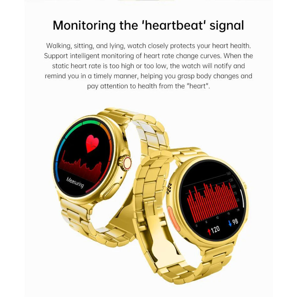 G10 24K Gold Amoled Display Luxury Stainless Steel Sports Heart Rate Health Monitoring Watch Smart Watch