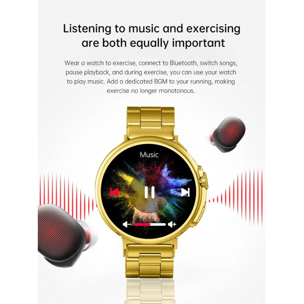 G10 24K Gold Amoled Display Luxury Stainless Steel Sports Heart Rate Health Monitoring Watch Smart Watch