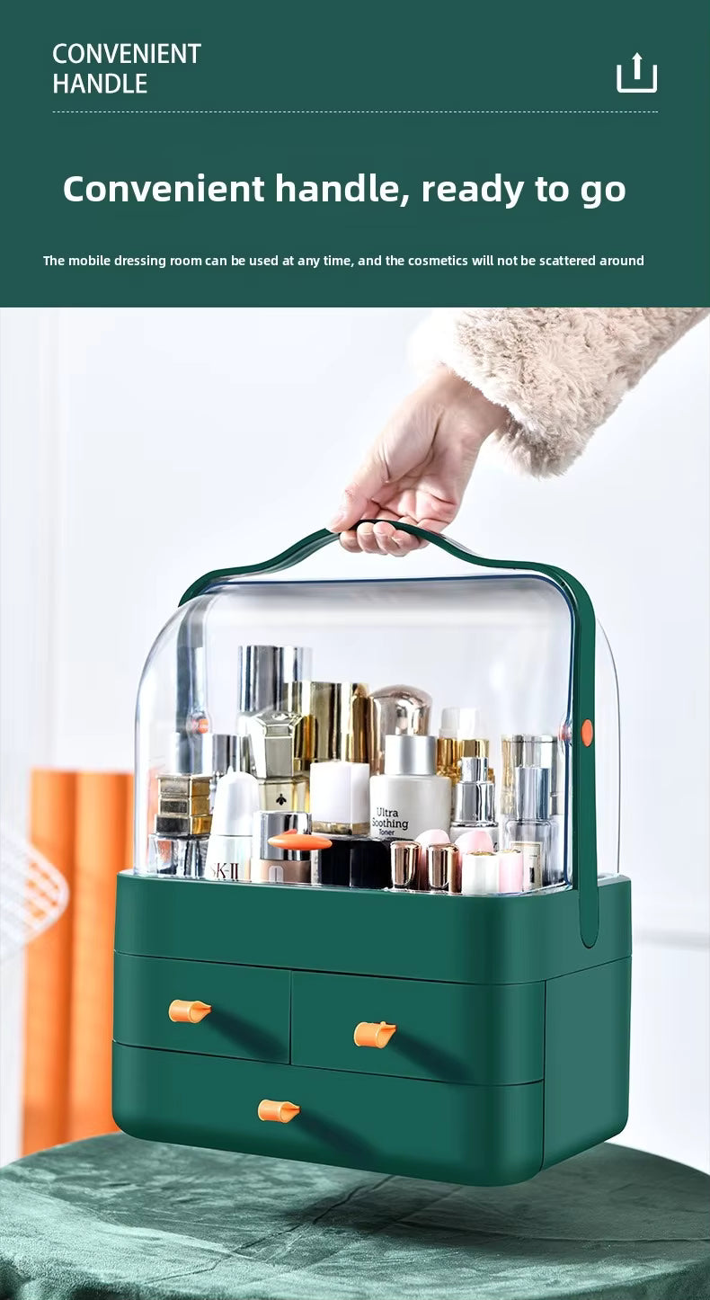Dustproof Internet Celebrity Cosmetics Storage Shelf - Large Capacity Home Desktop Organizer for Dressing Table Lipstick