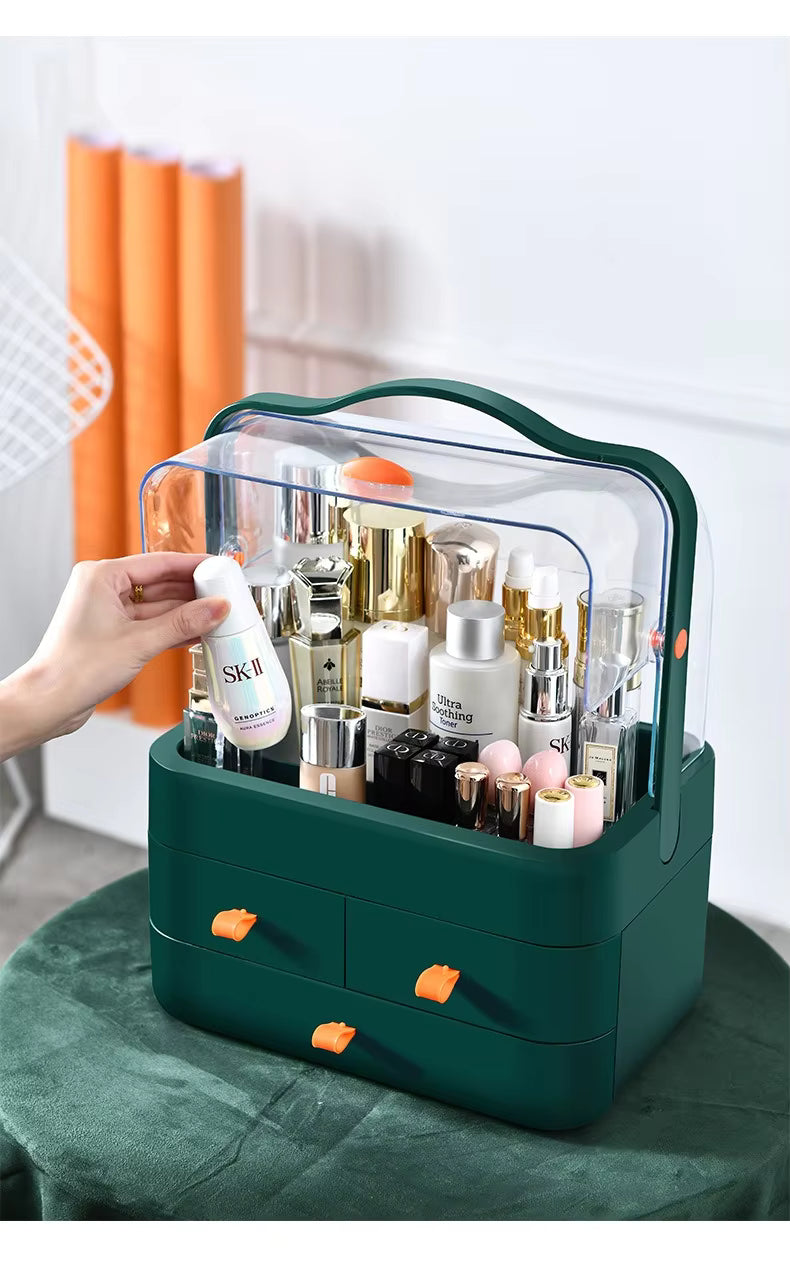 Dustproof Internet Celebrity Cosmetics Storage Shelf - Large Capacity Home Desktop Organizer for Dressing Table Lipstick