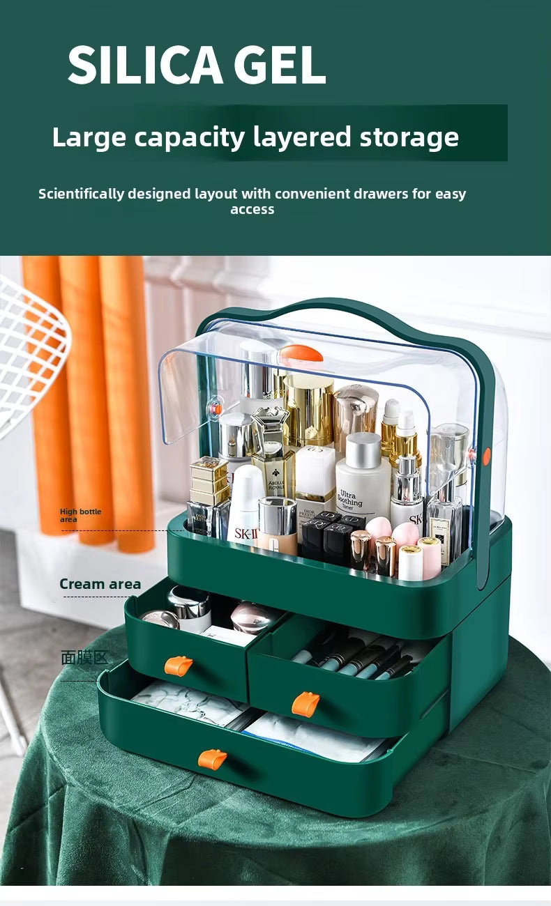 Dustproof Internet Celebrity Cosmetics Storage Shelf - Large Capacity Home Desktop Organizer for Dressing Table Lipstick