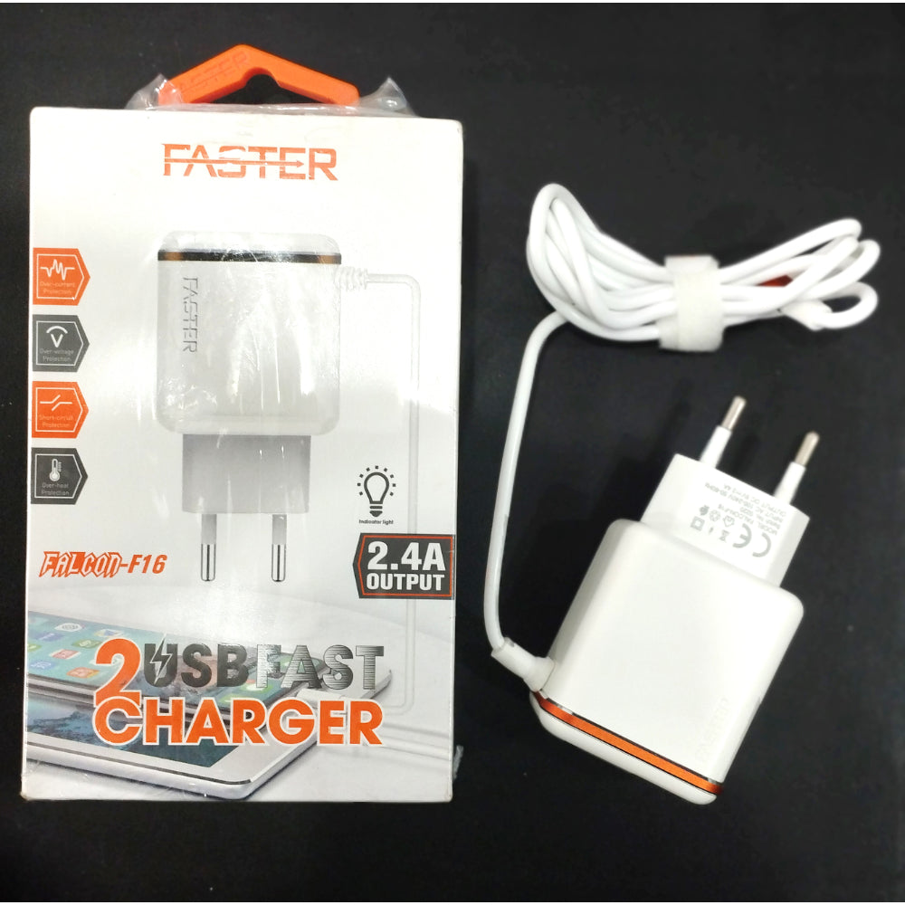 Falcon-F16 2 Ports USB 2.4A Fast Charger With Overcharging Protection