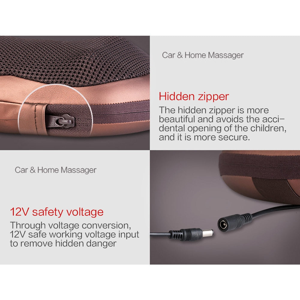 Multi-Function Electric Cervical Body Massage Pillow with Deep-Kneading Heated Massage Nodes