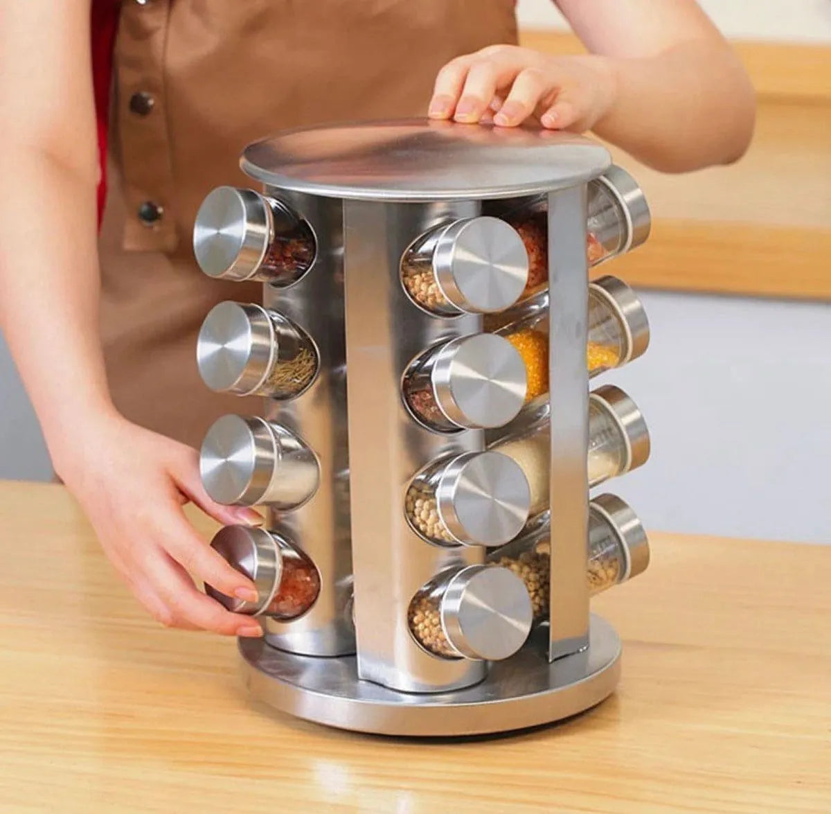 16pcs Rotating Glass Spice Jars