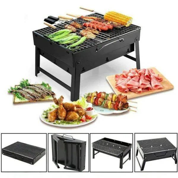 Portable Folding BBQ Charcoal Grill | Heavy Duty Stainless Steel Outdoor Barbecue Stand | Large Capacity Compact Picnic Grill for Camping & Garden Party | 35 Cm Foldable Charcoal Barbecue Grill with Removable Net