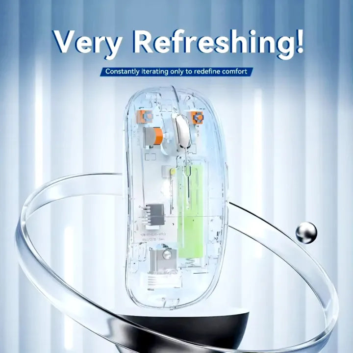 Transparent Dual-Mode Wireless Bluetooth 5.2 Mouse Rechargeable Silent Click Mouse with 3-Level DPI, Type-C Charging and Battery Display for Laptop, MacBook, PC