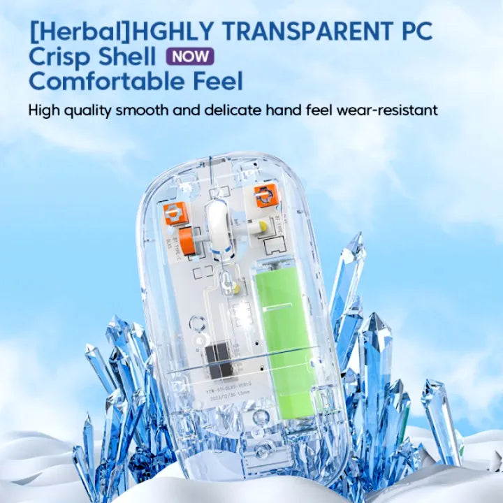 Transparent Dual-Mode Wireless Bluetooth 5.2 Mouse Rechargeable Silent Click Mouse with 3-Level DPI, Type-C Charging and Battery Display for Laptop, MacBook, PC