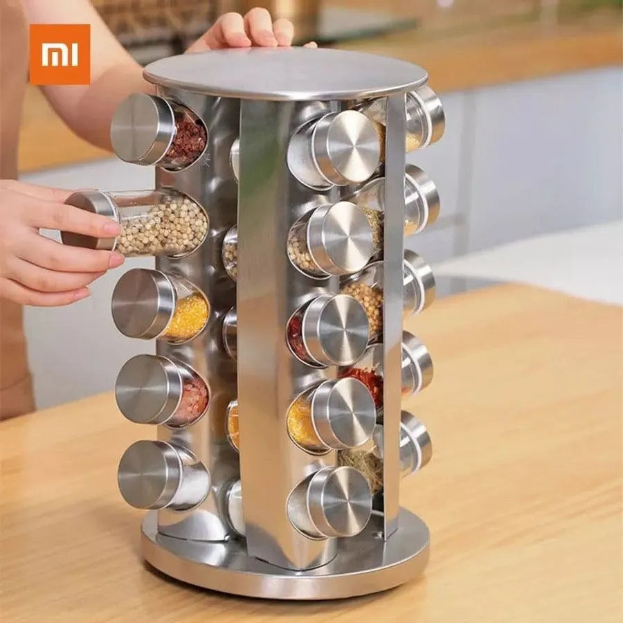 16pcs Rotating Glass Spice Jars