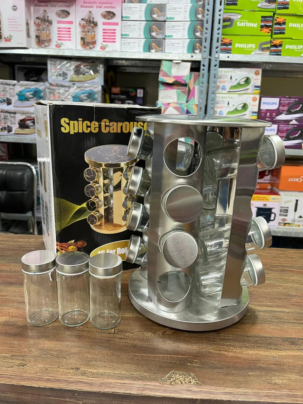 16pcs Rotating Glass Spice Jars