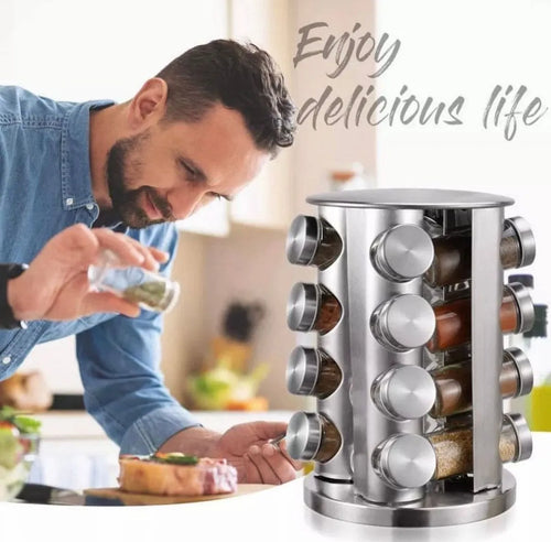 16pcs Rotating Glass Spice Jars