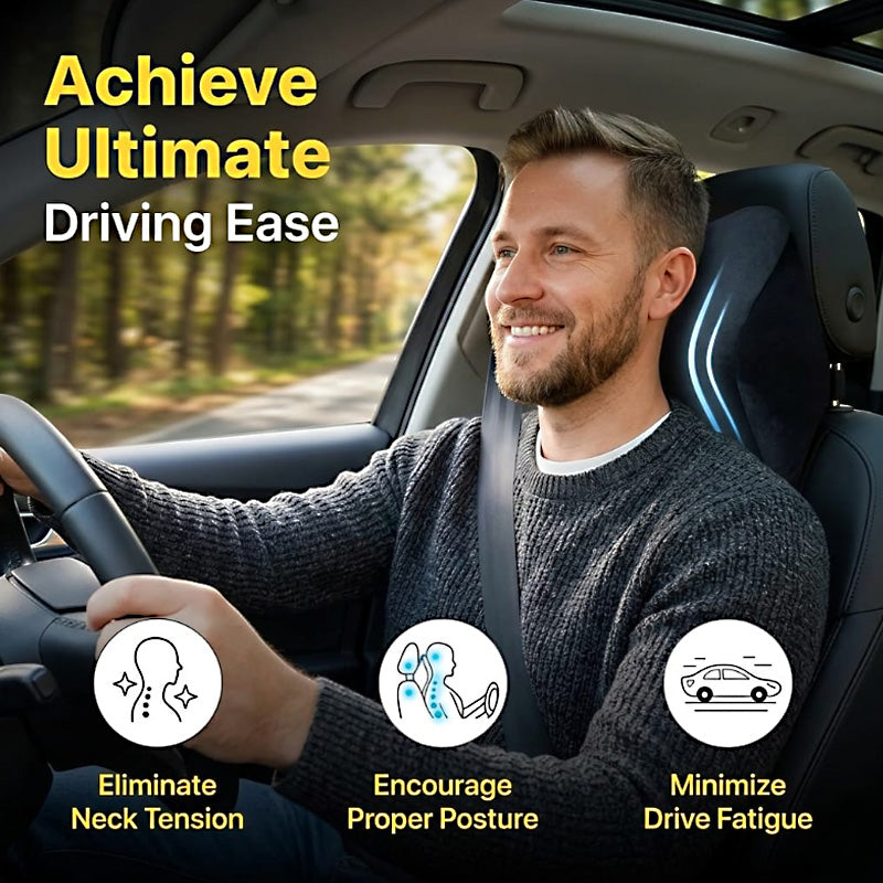 Luxury Ergonomic Memory Foam Car Neck Pillow – PU Leather Headrest Cushion for Comfortable Neck Support on Long Drives