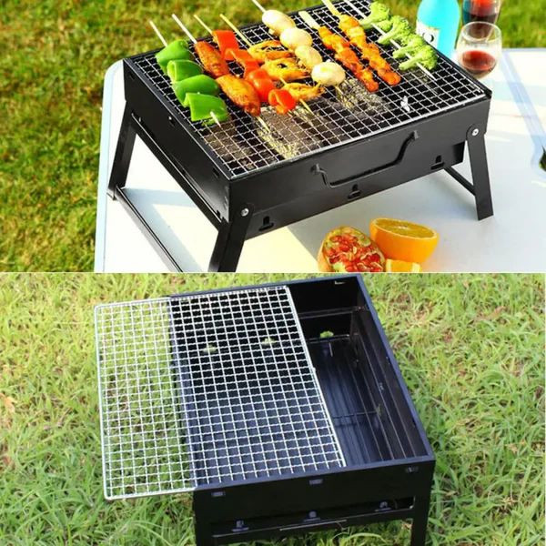 Portable Folding BBQ Charcoal Grill | Heavy Duty Stainless Steel Outdoor Barbecue Stand | Large Capacity Compact Picnic Grill for Camping & Garden Party | 35 Cm Foldable Charcoal Barbecue Grill with Removable Net