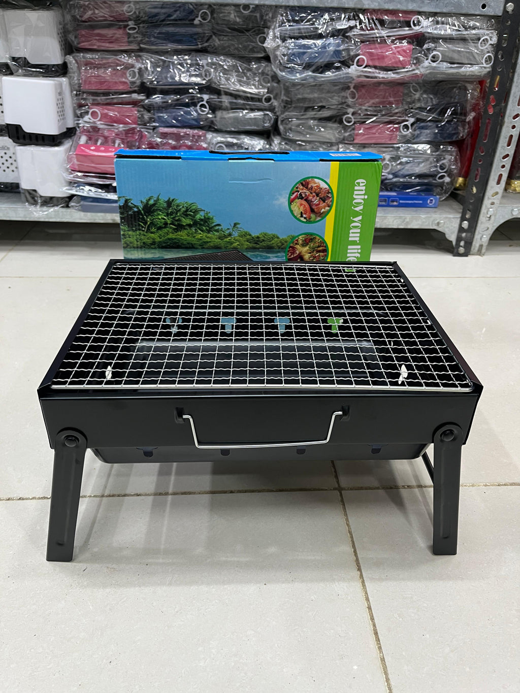 Portable Folding BBQ Charcoal Grill | Heavy Duty Stainless Steel Outdoor Barbecue Stand | Large Capacity Compact Picnic Grill for Camping & Garden Party | 35 Cm Foldable Charcoal Barbecue Grill with Removable Net