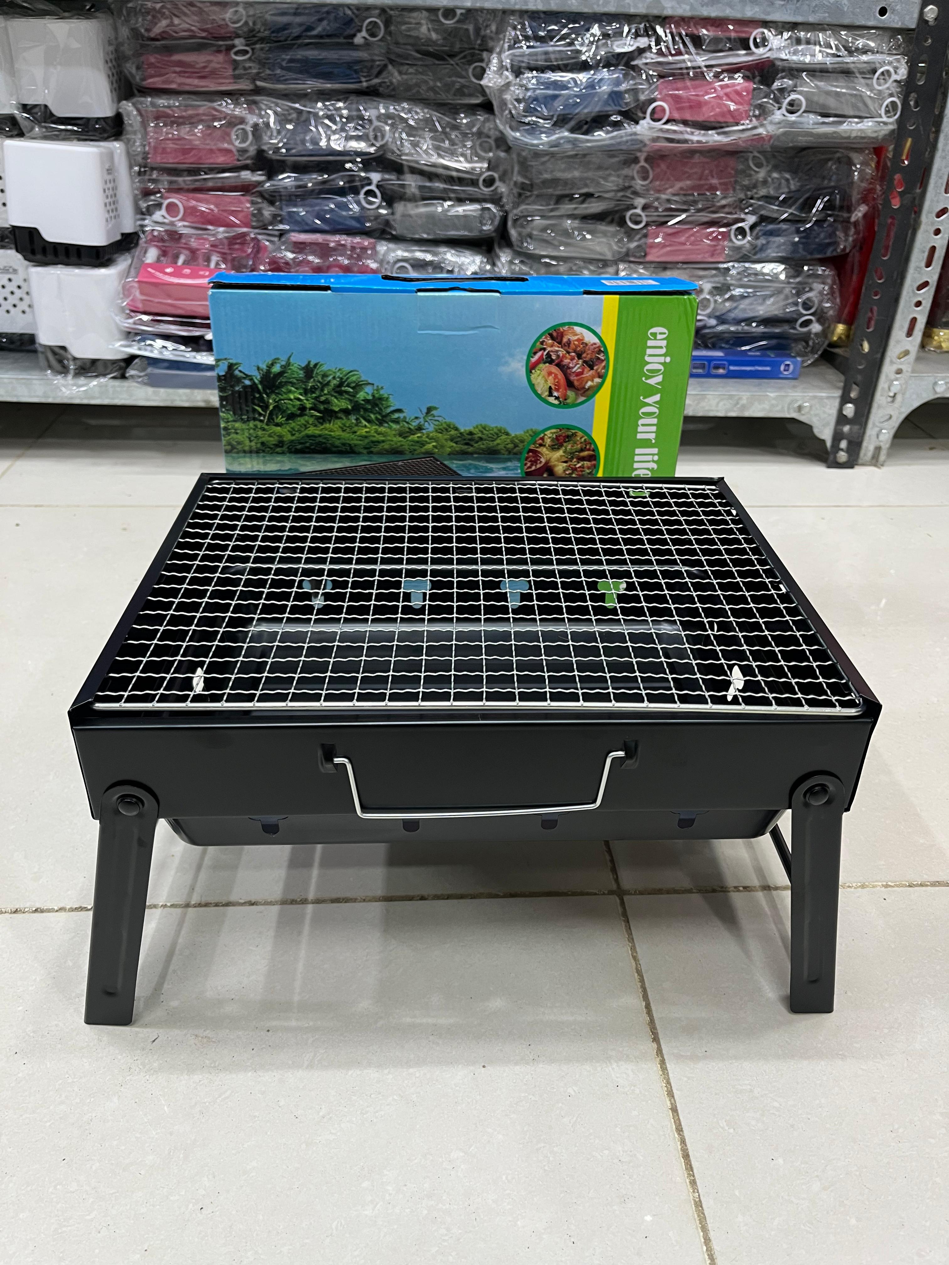 Portable Folding BBQ Charcoal Grill | Heavy Duty Stainless Steel Outdoor Barbecue Stand | Large Capacity Compact Picnic Grill for Camping & Garden Party | 35 Cm Foldable Charcoal Barbecue Grill with Removable Net