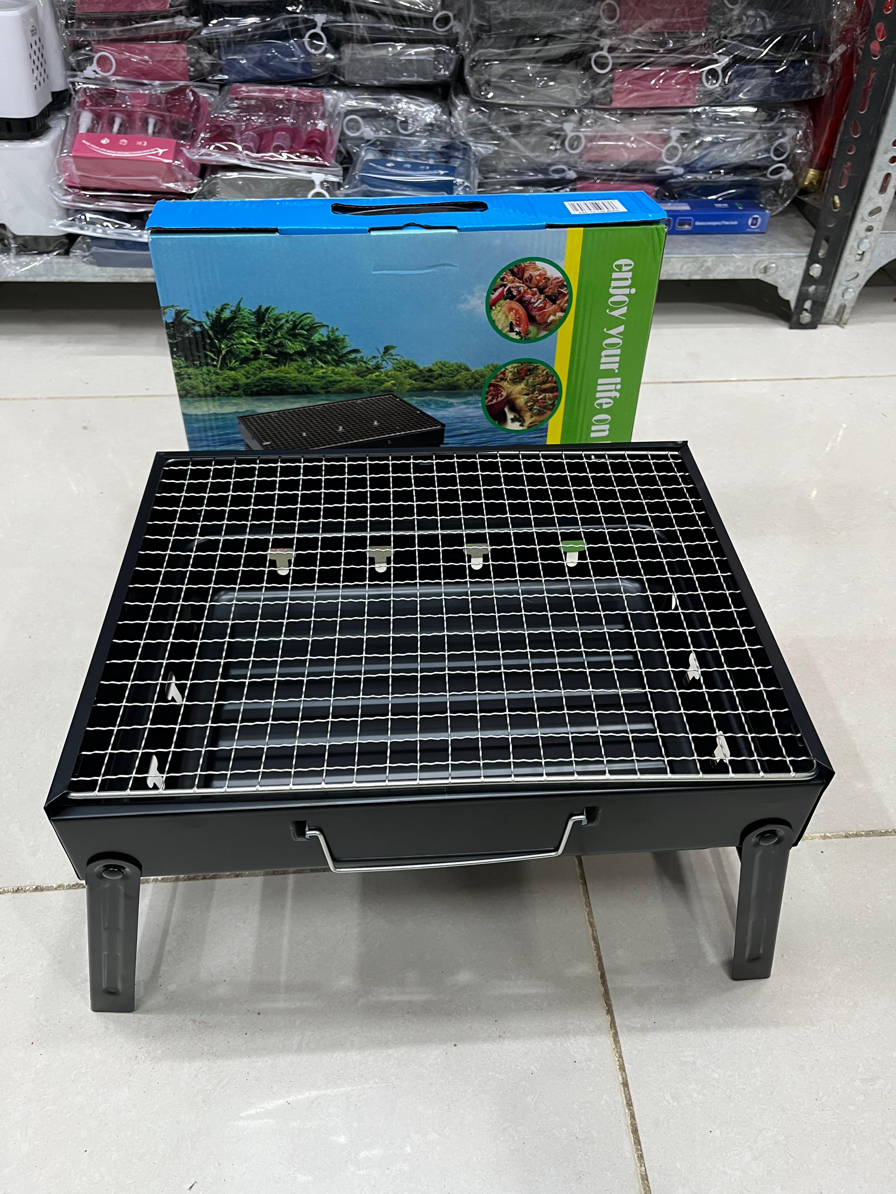 Portable Folding BBQ Charcoal Grill | Heavy Duty Stainless Steel Outdoor Barbecue Stand | Large Capacity Compact Picnic Grill for Camping & Garden Party | 35 Cm Foldable Charcoal Barbecue Grill with Removable Net