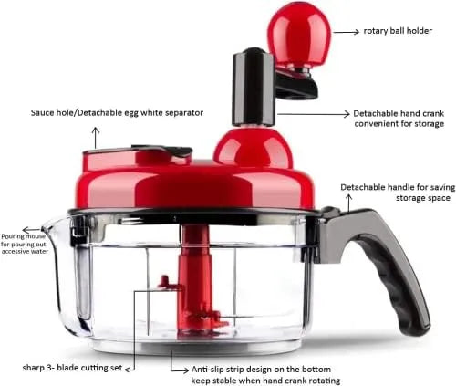 10 Functions Manual Food Chopper (Chopping, Mixing, Salad Spinner)