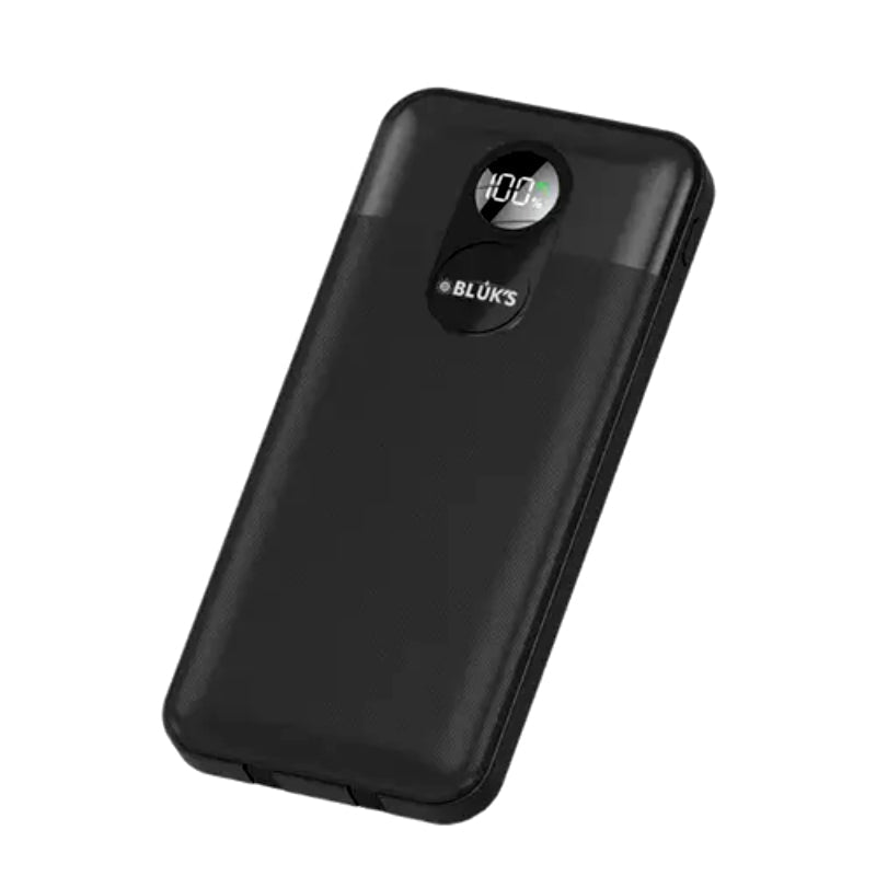 BLUK’S BX-204 10000mAh PD 22.5W Fast Charging Power Bank with Dual USB-A, Integrated Type-C & Lightning Cables, and Digital Display