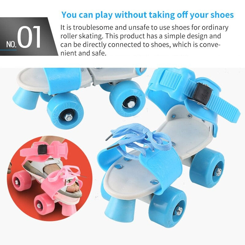 Adjustable Size Children Roller Skates Double Row 4 Wheels Skating Shoes