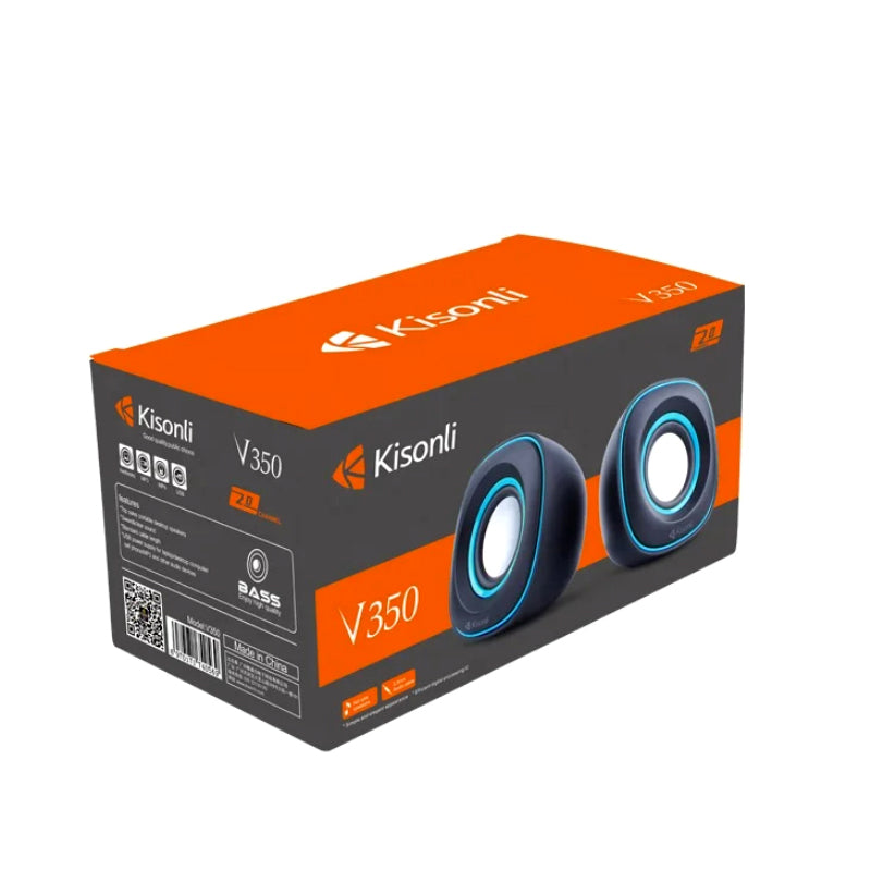 Kisonli V350 Compact USB 2.0 Speakers – Deep Bass Sound with AUX for Laptop & Desktop