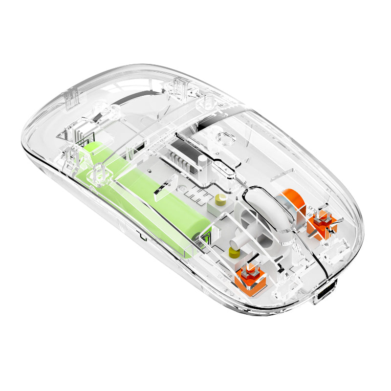Transparent Dual-Mode Wireless Bluetooth 5.2 Mouse Rechargeable Silent Click Mouse with 3-Level DPI, Type-C Charging and Battery Display for Laptop, MacBook, PC