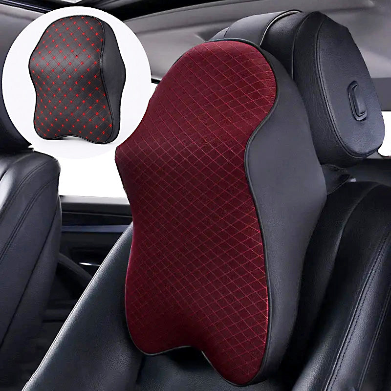 Luxury Ergonomic Memory Foam Car Neck Pillow – PU Leather Headrest Cushion for Comfortable Neck Support on Long Drives