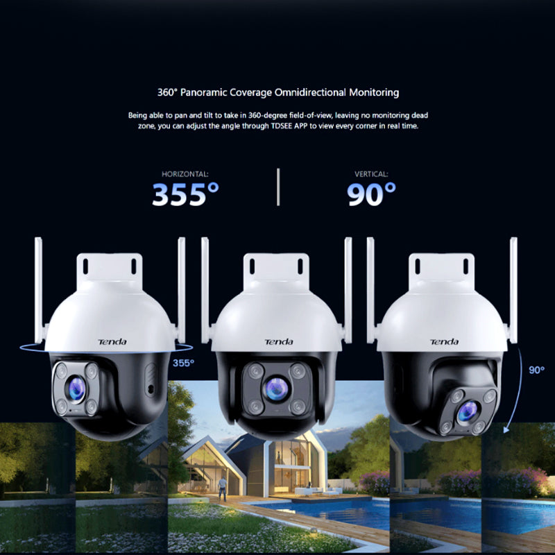 Tenda CH3-WCA 1080P Outdoor Wi-Fi Pan/Tilt Camera with Full-Color Night Vision, Alexa Support, and Smart Alerts