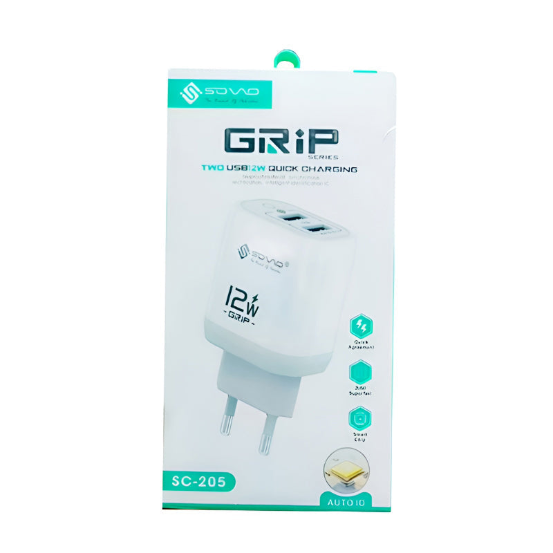 SOVO SG-205 Grip Series Dual Port 12W Quick Charger with Smart Chip & Fireproof Safety Enclosure