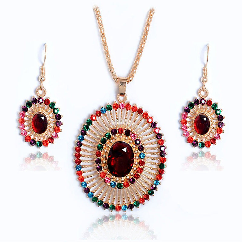 Vintage-Inspired Gold-Plated Bridal & Party Wear Multi-Color Crystal Jewelry Set