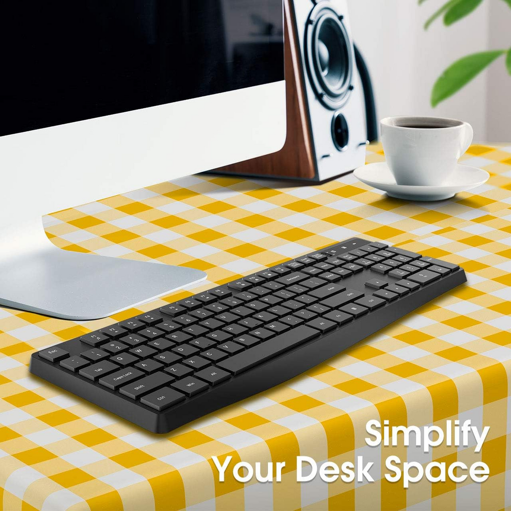 Wireless Keyboard Model PC230A Slim 2.4GHz USB Keyboard with Silent Keys Ergonomic & Battery Operated