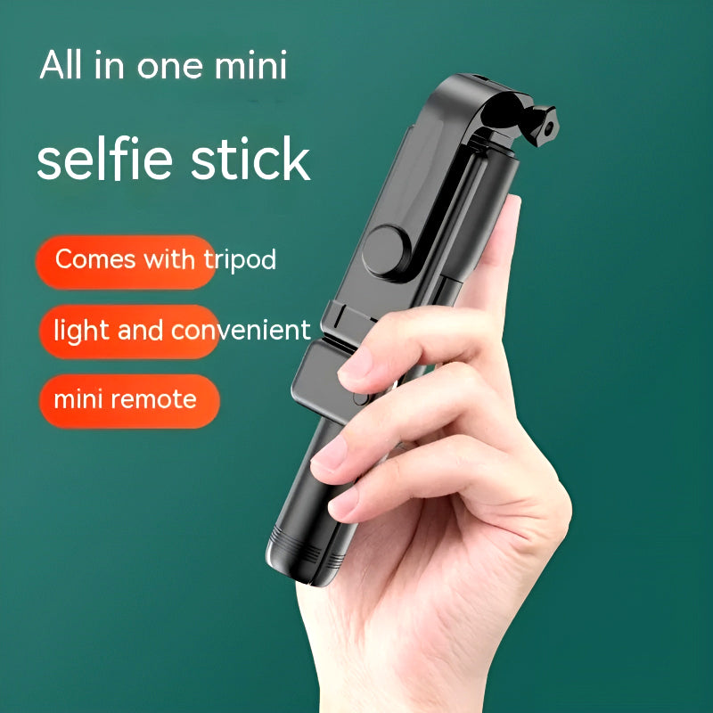 R1S 4-in-1 Wireless Bluetooth Selfie Stick Tripod with LED Fill Light and Detachable Remote, Extendable to 70cm for All Phones, Portable Stand for Live Streaming, Vlogging, and Travel
