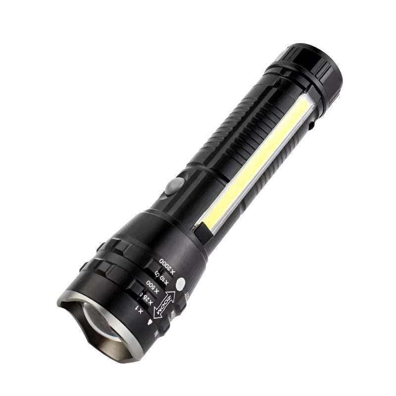 P27 LED COB Multi-Functional Tactical Metal Flashlight With Telescopic Zoom And USB Charging