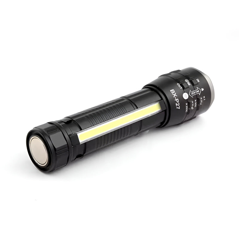 P27 LED COB Multi-Functional Tactical Metal Flashlight With Telescopic Zoom And USB Charging