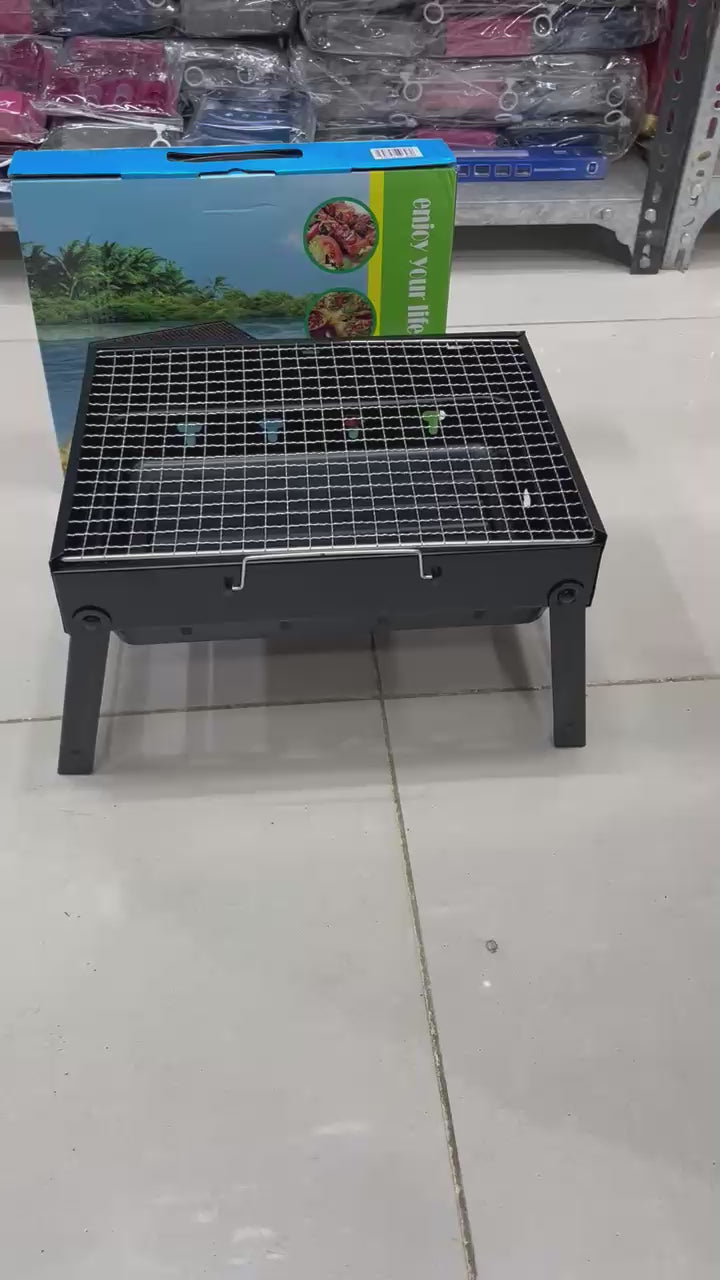Portable Folding BBQ Charcoal Grill | Heavy Duty Stainless Steel Outdoor Barbecue Stand | Large Capacity Compact Picnic Grill for Camping & Garden Party | 35 Cm Foldable Charcoal Barbecue Grill with Removable Net