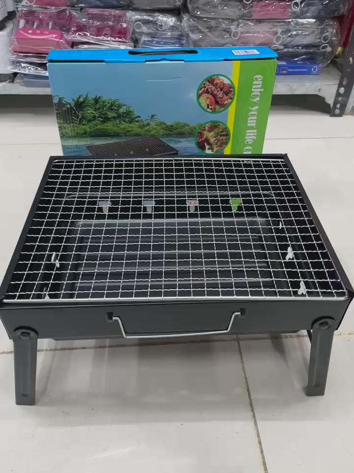 Portable Folding BBQ Charcoal Grill | Heavy Duty Stainless Steel Outdoor Barbecue Stand | Large Capacity Compact Picnic Grill for Camping & Garden Party | 35 Cm Foldable Charcoal Barbecue Grill with Removable Net