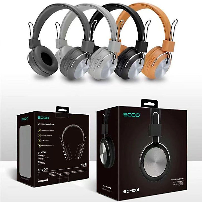 SODO SD-1001 Wireless Bluetooth 5.0 Headphones – Foldable Design, FM Radio, TF Card & AUX, Hi-Fi Stereo Over-Ear Headset