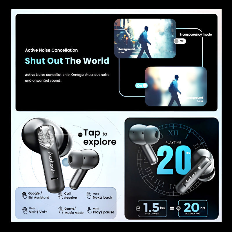 Audionic Trance Airbud 810 – Smart Touch Display Earbuds with High-Quality Sound, ANC, Quad Mic & 20H Playtime