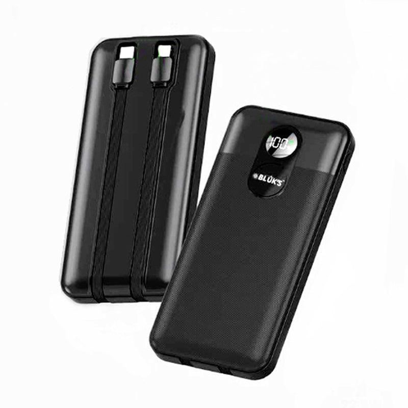 BLUK’S BX-204 10000mAh PD 22.5W Fast Charging Power Bank with Dual USB-A, Integrated Type-C & Lightning Cables, and Digital Display